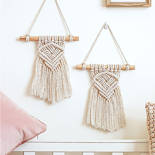 

1pc Hand Woven Macrame Wall Hanging Ornament Bohemian Boho Art Decor Home Bedroom Living Room Decoration Nordic Handmade Tassel Cotton 20x36cm