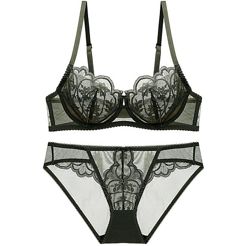 

Women's Bra & Panty Set Lace Bras 3/4 Cup Lace Sexy Green