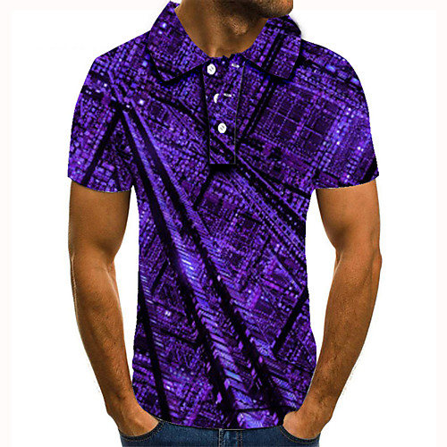 

Men's Golf Shirt Tennis Shirt 3D Print Graphic Prints Building Button-Down Short Sleeve Street Tops Casual Fashion Cool Purple / Sports