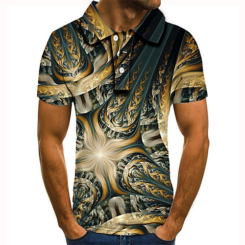 

Men's Golf Shirt 3D Print Tribal Graphic Prints Button-Down Short Sleeve Street Tops Casual Fashion Cool Yellow / Sports