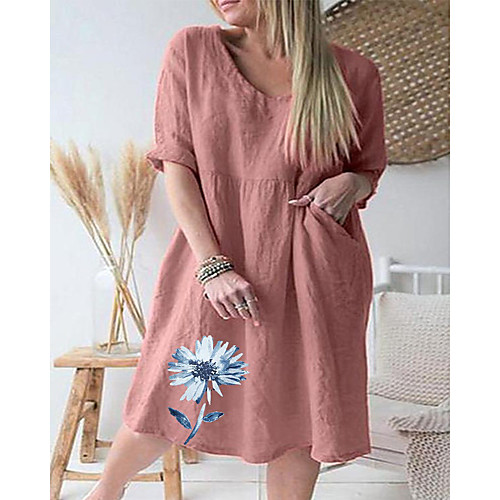 

Women's A Line Dress Short Mini Dress Blushing Pink Green Dark Blue Short Sleeve Solid Color Smocked Summer Casual 2021 M L XL 2XL 3XL 4XL 5XL