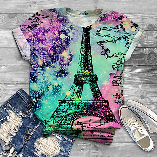 

Women's Plus Size Tops T shirt Color Gradient Graphic Print Short Sleeve Crewneck Basic Green Big Size XL XXL 3XL 4XL 5XL / Holiday