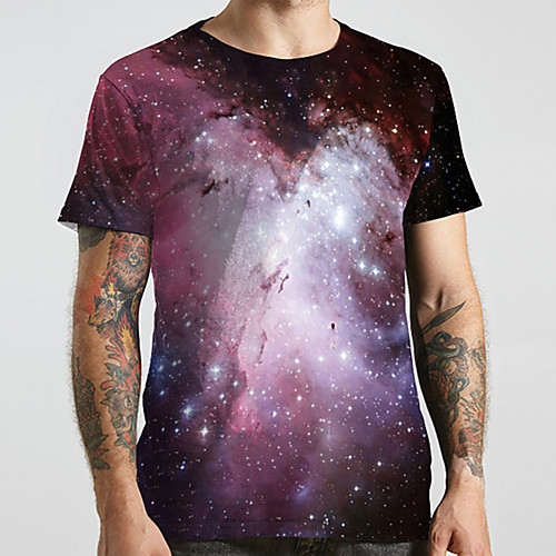 

Men's Unisex Tee T shirt 3D Print Galaxy Graphic Prints Plus Size Print Short Sleeve Casual Tops Basic Designer Big and Tall Purple
