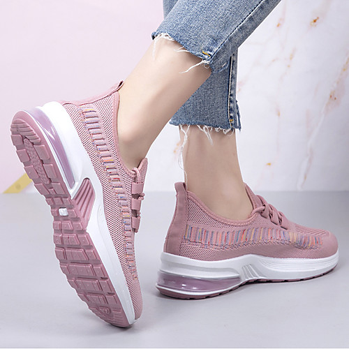 

Women's Sneakers Flyknit Shoes Cuban Heel Round Toe Booties Ankle Boots Running Shoes Tissage Volant Lace-up Braided Pink / Grey Light Red Black