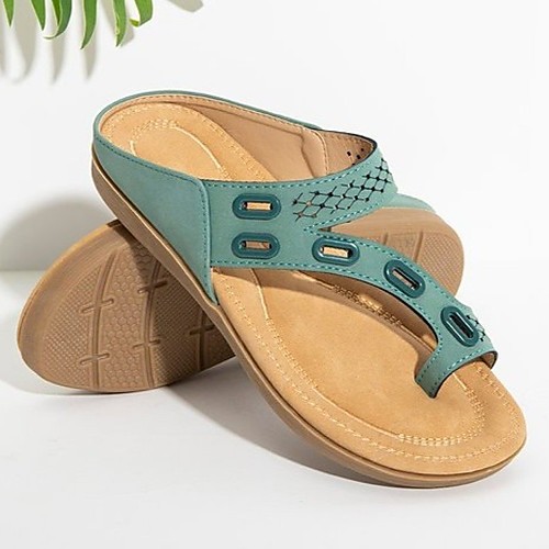 

Women's Sandals Comfort Shoes Wedge Heel Round Toe PU Solid Colored Pink Gray Green