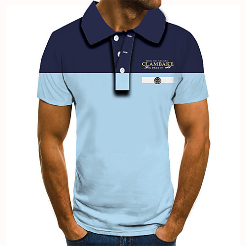

Men's Golf Shirt Tennis Shirt 3D Print Color Block Graphic Prints Button-Down Short Sleeve Street Tops Casual Fashion Cool Blue / Sports