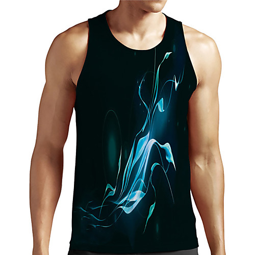 

Men's Unisex Tank Top Undershirt Shirt 3D Print Graphic Prints Linear Plus Size Print Sleeveless Casual Tops Basic Designer Big and Tall Round Neck Blue / Summer