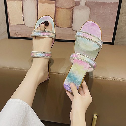 

Women's Sandals Flat Heel Round Toe PU Color Block White Black
