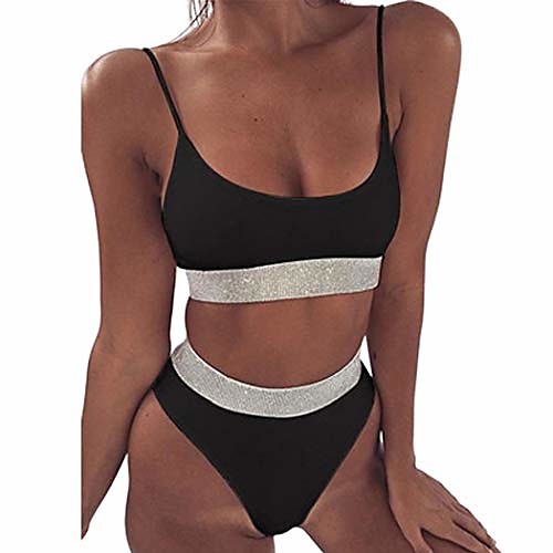 

graeen black swimsuits high waisted bikini womens swimwear bandeau bathing suit for women and girls(large)