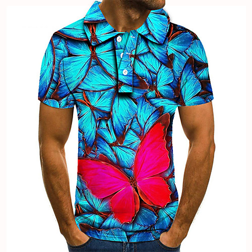 

Men's Golf Shirt Tennis Shirt 3D Print Butterfly Graphic Prints Animal Button-Down Short Sleeve Street Tops Casual Fashion Cool Blue / Sports