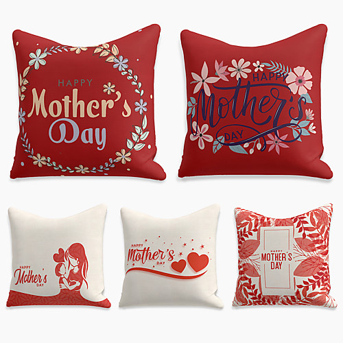 

Double Side Mother's Day 5PC Faux Linen Soft Decorative Square Throw Pillow Cover Cushion Case Pillowcase for Sofa Bedroom 45 x 45 cm (18 x 18 Inch) Superior Quality Machine Washable Print Love