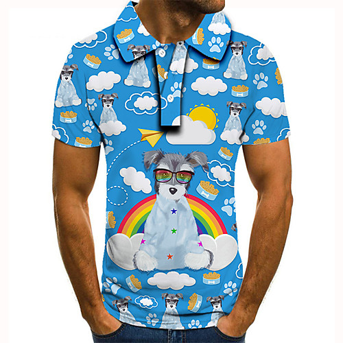 

Men's Golf Shirt 3D Print Dog Graphic Prints Clouds Button-Down Short Sleeve Street Tops Casual Fashion Cool Blue / Sports
