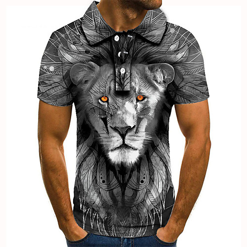 

Men's Golf Shirt Tennis Shirt 3D Print Lion Animal Button-Down Short Sleeve Street Tops Casual Fashion Cool Gray / Sports