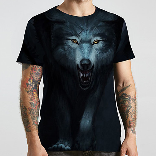 

Men's Unisex Tee T shirt Shirt 3D Print Graphic Prints Wolf Plus Size Print Short Sleeve Casual Tops Basic Designer Big and Tall Round Neck Black / Summer