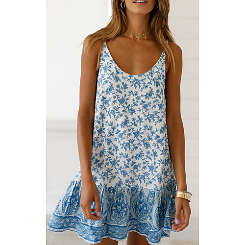 

Women's Strap Dress Short Mini Dress Blue Purple Blushing Pink Wine Royal Blue White Red Light Blue Sleeveless Floral Print Fall Summer V Neck Elegant Casual 2021 S M L XL