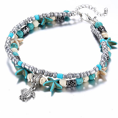 

fashion double anklet conch starfish rice bead yoga beach turtle pendant anklet bracelet