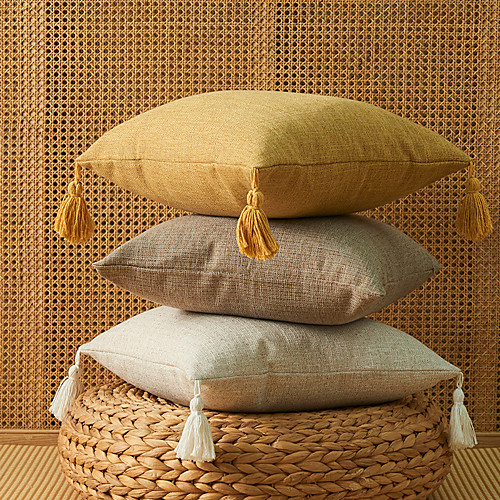 

japanese solid color cotton and Faux Linen tassel pillowcase home simple art style square pillow cushion cover without core Outdoor Cushion for Sofa Couch Bed Chair