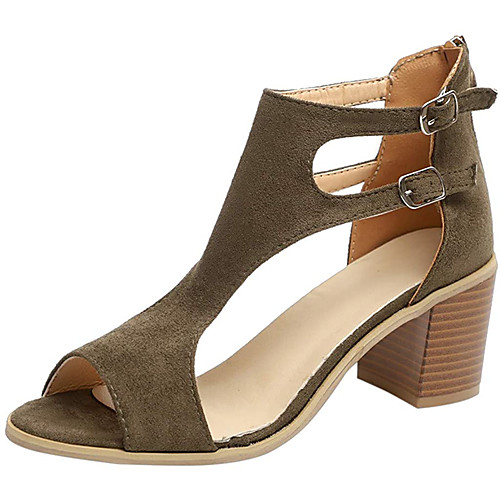 

Women's Sandals High Heel Round Toe PU Dark Brown Black Army Green