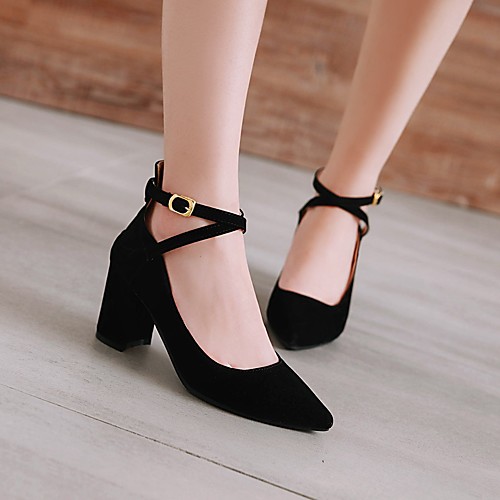 

Women's Sandals Chunky Heel Pointed Toe PU Buckle Solid Colored Light Brown Black Burgundy