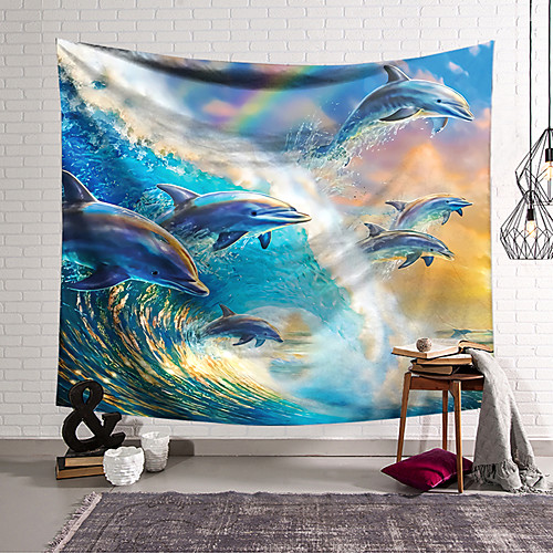 

Wall Tapestry Art Decor Blanket Curtain Hanging Home Bedroom Living Room Decoration Polyester Dolphin