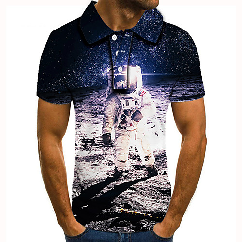 

Men's Golf Shirt 3D Print Graphic Prints Astronaut Button-Down Short Sleeve Street Tops Casual Fashion Cool Blue / Sports