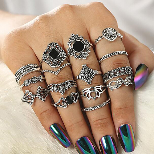 

Band Ring Geometrical Silver Alloy Precious Vintage 1 set One Size / Women's