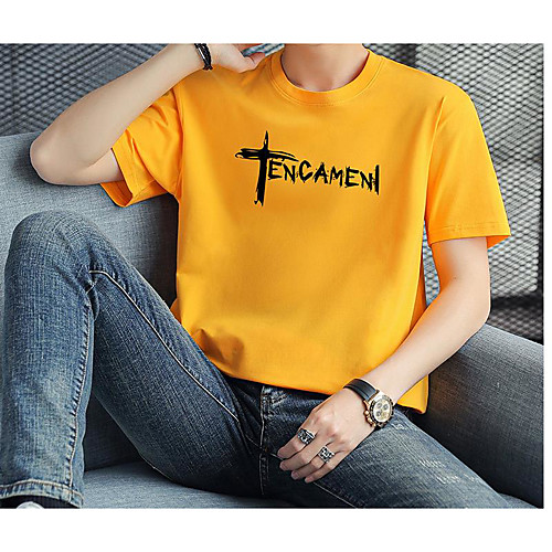 

Men's T shirt Letter Short Sleeve Casual Tops White Black Purple