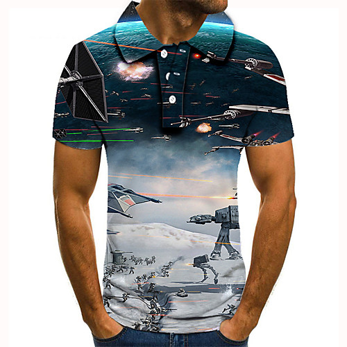 

Men's Golf Shirt Tennis Shirt 3D Print Graphic Prints Interstellar Button-Down Short Sleeve Street Tops Casual Fashion Cool Blue / Sports