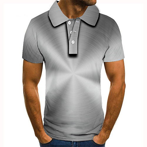 

Men's Golf Shirt Tennis Shirt 3D Print Geometric Graphic Prints Button-Down Short Sleeve Street Tops Casual Fashion Cool Silver / Sports