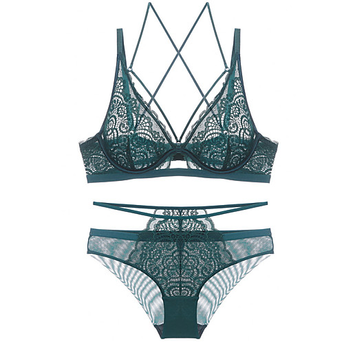 

Women's Bra & Panty Set Underwire Bra 3/4 Cup Solid Color Sexy Green