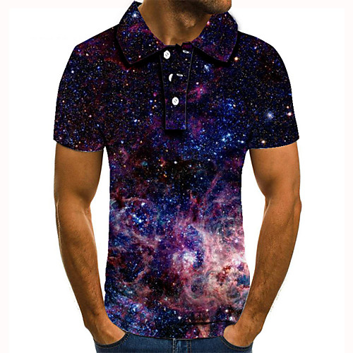 

Men's Golf Shirt Tennis Shirt 3D Print Graphic Prints Interstellar Button-Down Short Sleeve Street Tops Casual Fashion Cool Purple / Sports