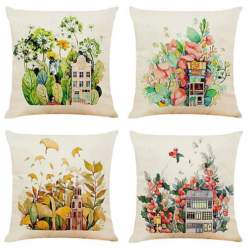 

Cushion Cover 4PCS Faux Linen Soft Decorative Square Pillowcase for Sofa Bedroom 45 x 45 cm (18 x 18 Inch) Superior Quality Patio Throw Pillow Covers for Garden Farmhouse Bench Couch