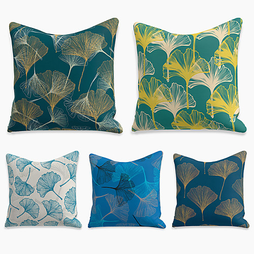 

Double Side Cushion Cover 5PC Faux Linen Soft Square Throw Pillow Cover Cushion Case Pillowcase for Sofa Bedroom 45 x 45 cm (18 x 18 Inch) Superior Quality Machine Washable Print Ginkgo Biloba