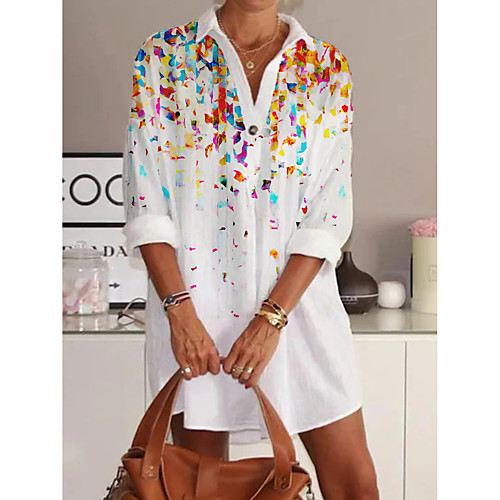 

european and american cross-border dress 2021 spring and summer new shirt skirt foreign trade women's printed long-sleeved shirt dress women