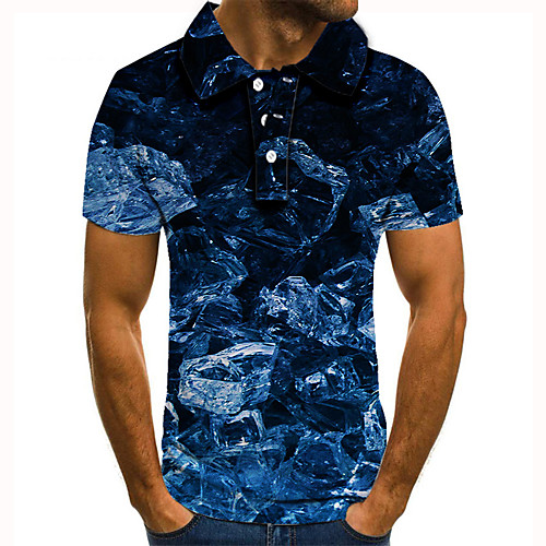 

Men's Golf Shirt Tennis Shirt 3D Print Graphic Prints Ice cube Button-Down Short Sleeve Street Tops Casual Fashion Cool Blue / Sports