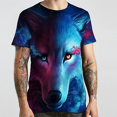 

Men's Unisex Tee T shirt 3D Print Graphic Prints Wolf Animal Plus Size Print Short Sleeve Casual Tops Basic Designer Big and Tall Rainbow