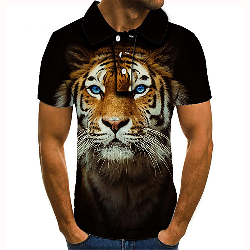

Men's Golf Shirt 3D Print Tiger Animal Button-Down Short Sleeve Street Tops Casual Fashion Cool Black / Sports