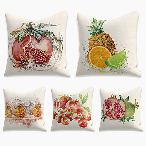 

Fruit Pomegranate Cushion Cover 5PC Faux Linen Soft Throw Pillow Cover Cushion Case Pillowcase for Bedroom 45 x 45 cm (18 x 18 Inch) Machine Washable Double Side Faux Linen for Sofa Couch Bed Chair
