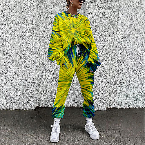 

Women's Basic Streetwear Tie Dye Vacation Casual / Daily Two Piece Set Tracksuit T shirt Pant Loungewear Jogger Pants Drawstring Print Tops