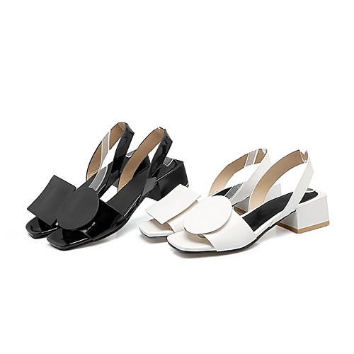 

Women's Sandals Cuban Heel Open Toe Faux Leather Solid Colored White Black