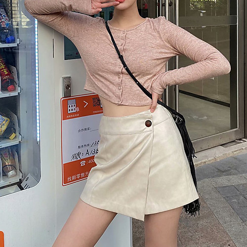 

Women's Homecoming Date Streetwear Preppy Skirts Solid Colored Layered Split Beige