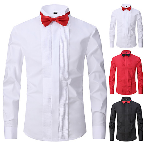 

Men's Shirt Solid Colored Button-Down Long Sleeve Casual Tops Cotton Business Basic Casual White Black Red
