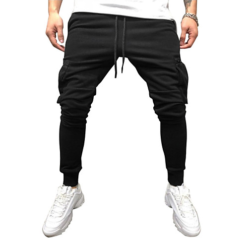 

Men's Stylish Casual Daily Pants Pants Solid Colored Full Length Drawstring Black Green Gray