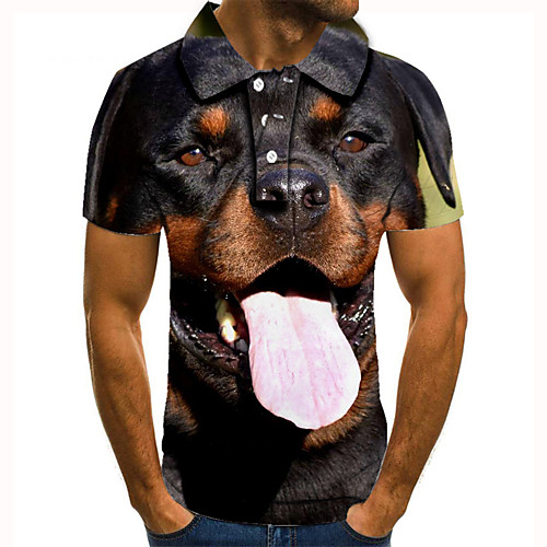 

Men's Golf Shirt Tennis Shirt 3D Print Dog Animal Button-Down Short Sleeve Street Tops Casual Fashion Cool Black / Sports