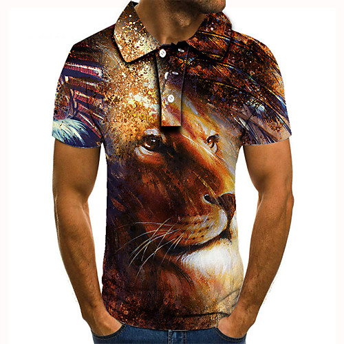 

Men's Golf Shirt 3D Print Lion Animal Button-Down Short Sleeve Street Tops Casual Fashion Cool Brown / Sports