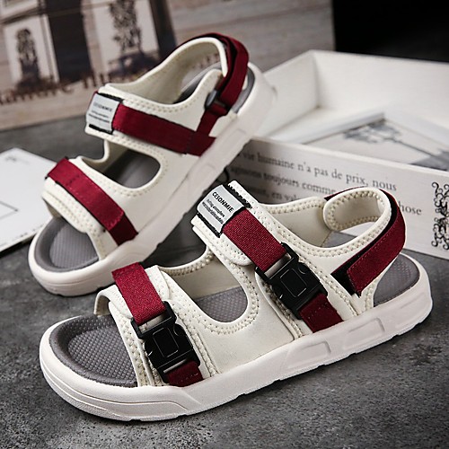 

Men's Sandals Casual Beach Daily Water Shoes Walking Shoes PU Elastic Fabric Breathable Non-slipping Wear Proof Black Red Army Green Summer