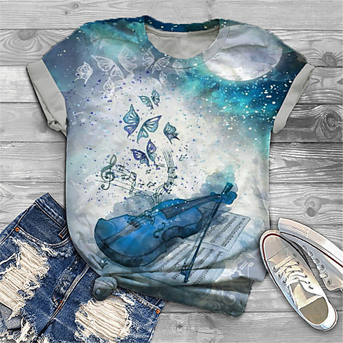 

Women's Plus Size Tops T shirt Graphic Butterfly Print Short Sleeve Crewneck Basic Blue Big Size XL XXL 3XL 4XL 5XL / Holiday