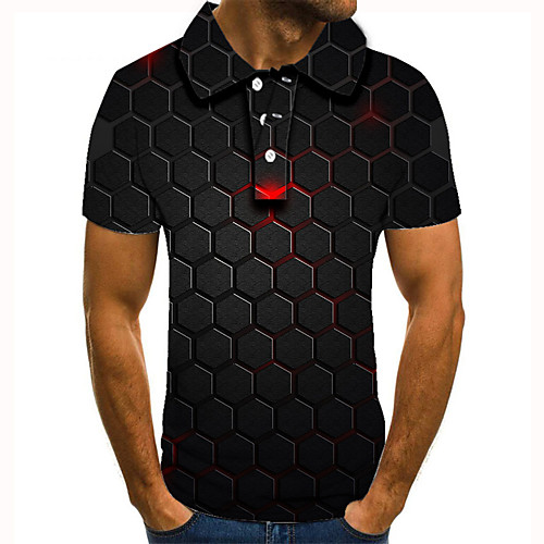 

Men's Golf Shirt Tennis Shirt 3D Print Geometric Graphic Prints Button-Down Short Sleeve Street Tops Casual Fashion Cool Black / Sports