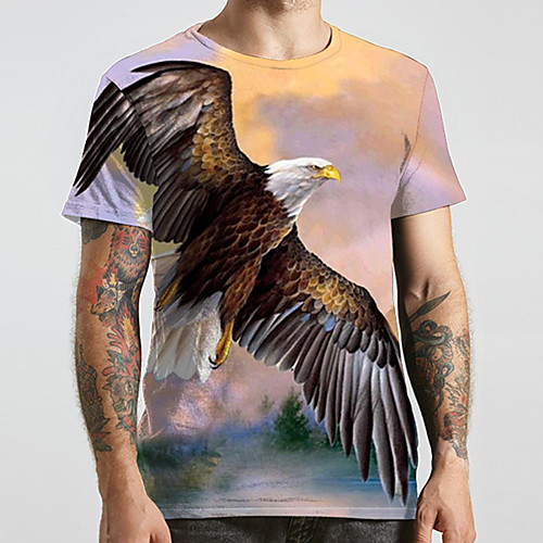 

Men's Unisex Tee T shirt 3D Print Graphic Prints Eagle Animal Plus Size Print Short Sleeve Casual Tops Fashion Designer Big and Tall Purple