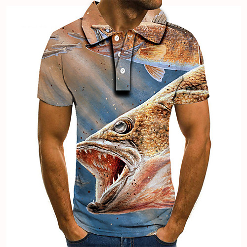 

Men's Golf Shirt 3D Print Fish Animal Button-Down Short Sleeve Street Tops Casual Fashion Cool Blue / Sports